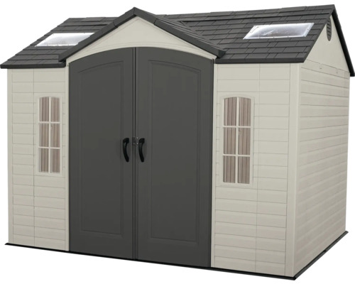 Zahradní bouda s dvoukřídlými dveřmi, okny a střešními okny