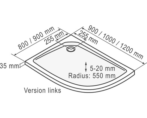 Technický nákres sprchové vaničky s rozměry
