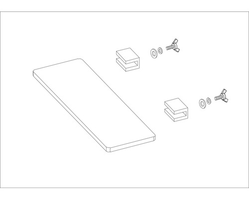 Skleněná police s držáky, šrouby a maticemi