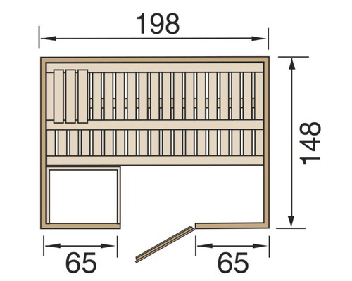 Technický nákres sauny s rozměry