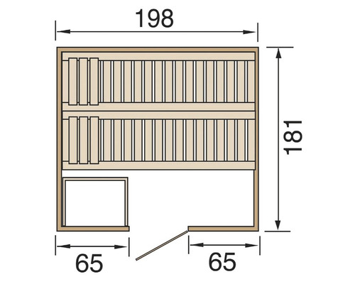 Půdorys sauny s rozměry.