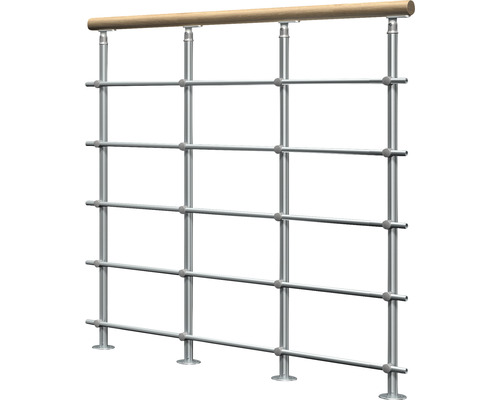 Zábradlí s dřevěným madlem a nerezovými lanky