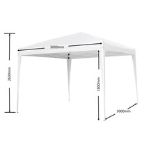 Bílý party stan o rozměrech 3000 mm x 3000 mm a výšce 2600 mm.