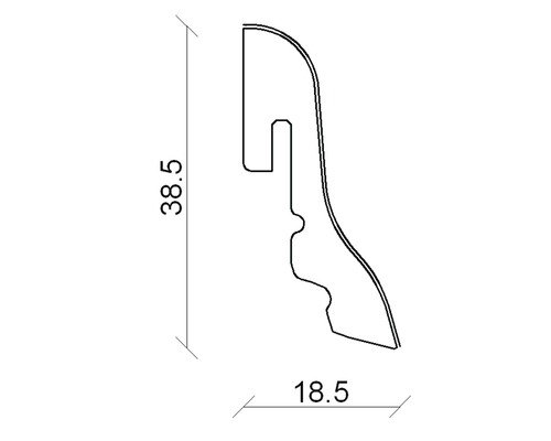 Profilová lišta s rozměry 38,5 krát 18,5 milimetru