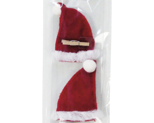 Dvě mini čepice Santa Clause s kolíčky na prádlo pro dekoraci