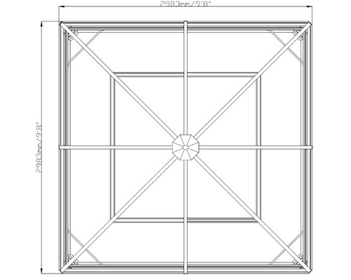 Pohled shora na pavilon s rozměry