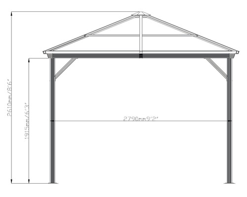 Technický nákres altánu s rozměry