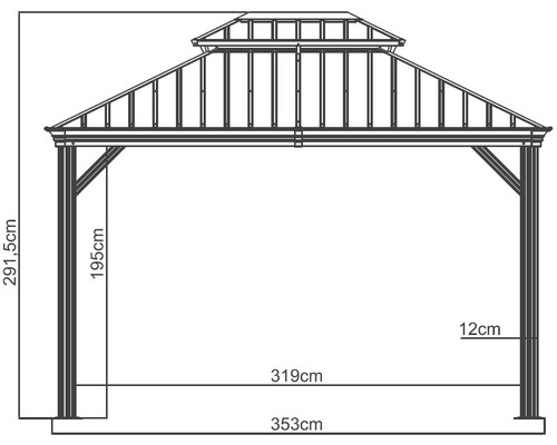 Technický výkres zahradního altánu s rozměry