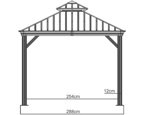 Technický nákres altánu s rozměry