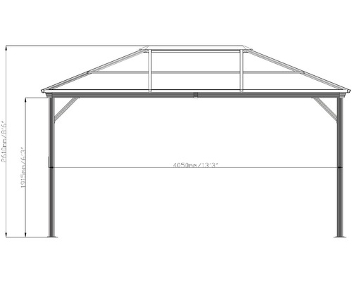 Technický nákres altánu s rozměry.