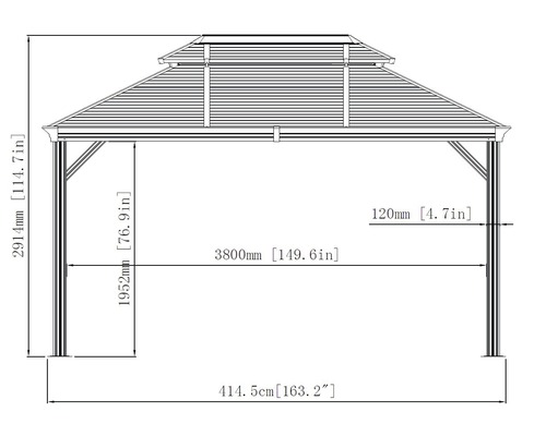 Technický nákres altánu s rozměry