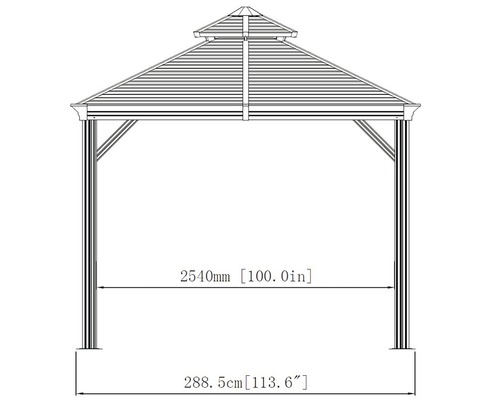 Technický nákres altánu s rozměry