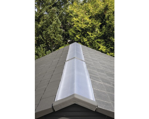 Detail střechy zahradního domku s hřebenovým prvkem