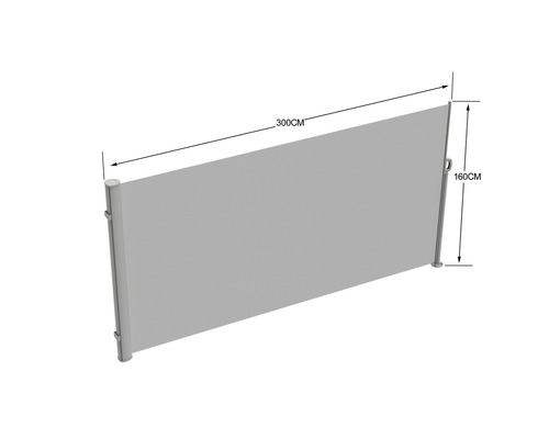 Boční markýza o rozměrech 300 cm x 160 cm.