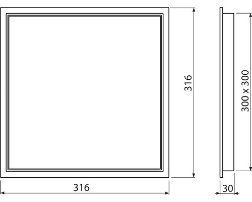 Technický výkres revizních dvířek o rozměrech 300 x 300 milimetrů