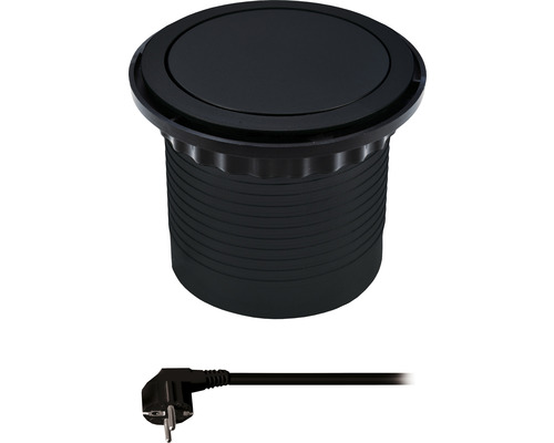 Černá výsuvná zásuvka se zástrčkou pro pracovní desku