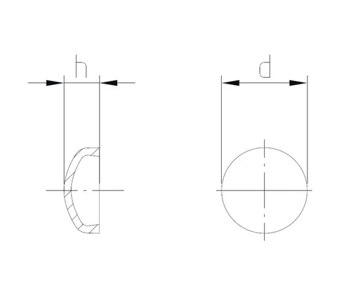 Technický výkres nýtové hlavy s půlkulatou hlavou s kótováním