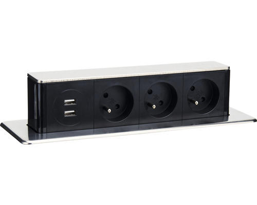 Vestavná zásuvka se třemi zásuvkami a dvěma USB porty