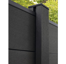 Detailní pohled na plastový plot s plotovými sloupky a krytem