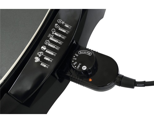 Detail elektrického grilovacího roštu s regulátorem teploty