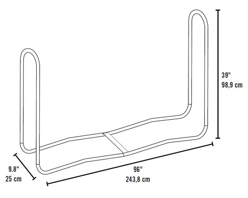 Technický nákres prodloužení postele s rozměry v palcích a centimetrech