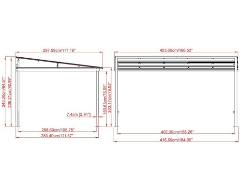 Technický výkres altánu s rozměry