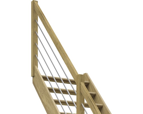 Dřevěné schodiště s nerezovým zábradlím