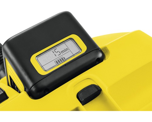 Baterie s indikací zbývající doby provozu na žlutém zařízení