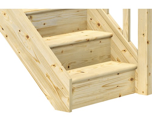 Detailní záběr dřevěného schodiště se zábradlím