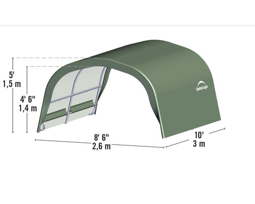 Rozměry přístřešku ShelterLogic: 1,5 metru vysoký, 2,6 metru široký a 3 metry hluboký