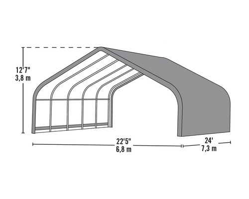 Obrázek skladovací haly s rozměry