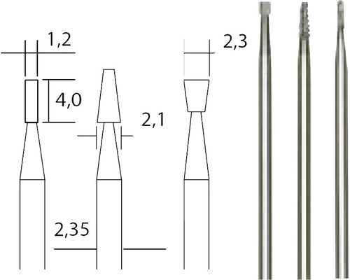 Ilustrace a fotografie produktu fréz s rozměry