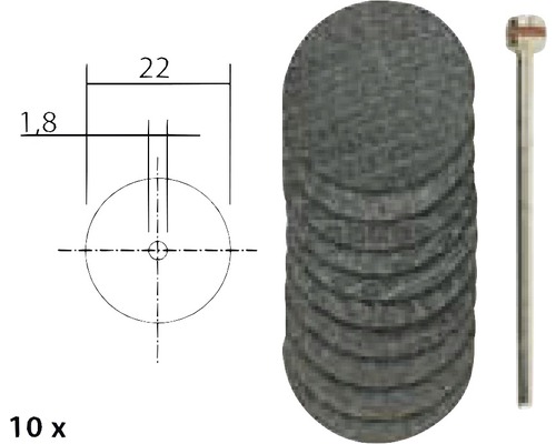 Deset brusných kotoučů s držákem a rozměry