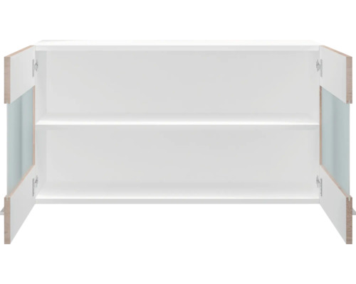 Otevřená koupelnová skříňka se dvěma policemi