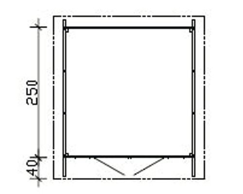 Rozměrový náčrt zahradního domku o výšce 250 cm