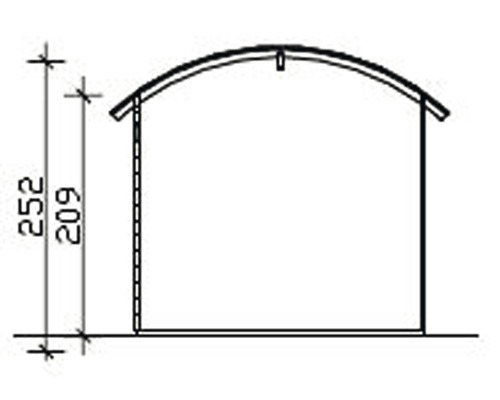 Nákres domku na nářadí o rozměrech 252 x 209 centimetrů