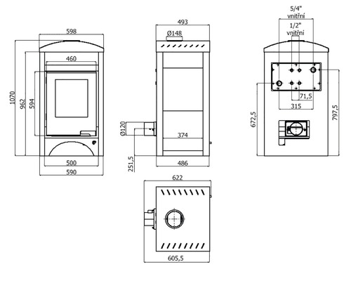 Technický nákres kamen s rozměry