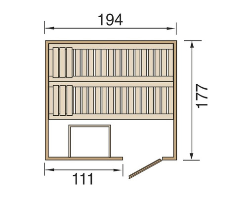 Nákres sauny s rozměry
