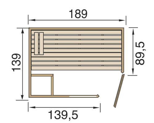 Půdorys sauny s rozměry.