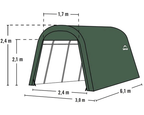 Obrázek úložného stanu ShelterLogic s rozměry
