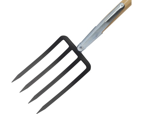 Zahradní vidle se čtyřmi hroty a dřevěnou násadou