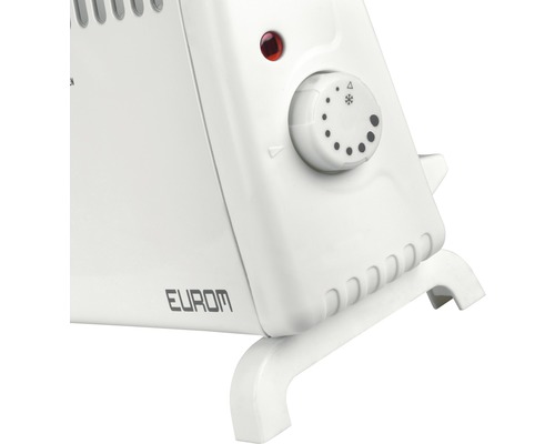 Detail elektrického topidla s regulátorem teploty a logem Eurom