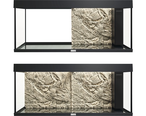 Akvárium s dekorací skalní stěny