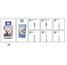 Sada na leptání skla Dremel s rychlým návodem a různým příslušenstvím