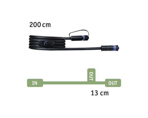 Napájecí kabel s konektory a rozměry 200 cm a 13 cm