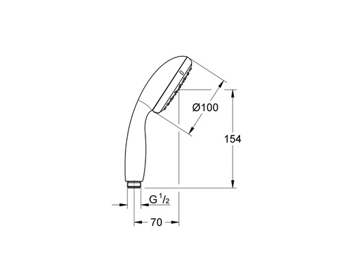 Technický nákres sprchové hlavice s rozměry