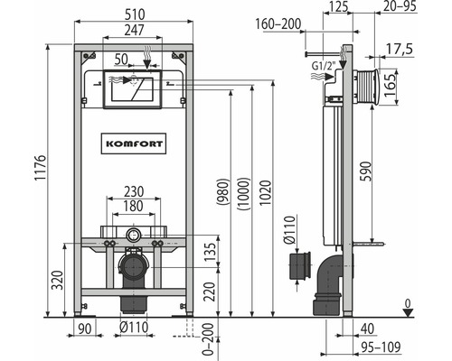 Technický výkres instalačního modulu s rozměry