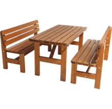 Zahradní stůl ze dřeva se dvěma lavicemi