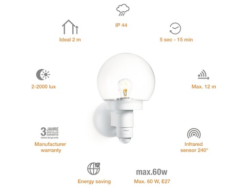 Venkovní nástěnné svítidlo Steinel L 115 S WS IP44 E27 60 W bílé