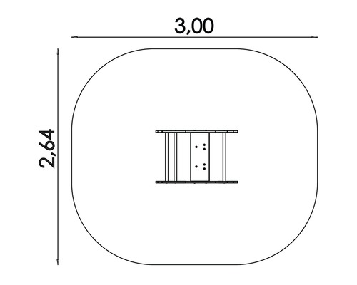 Rozměry hřiště o délce 3,00 metry a šířce 2,64 metry.